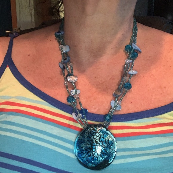 Vintage Seed beads , crystals,abalone shells pendent necklace - Picture 3 of 6